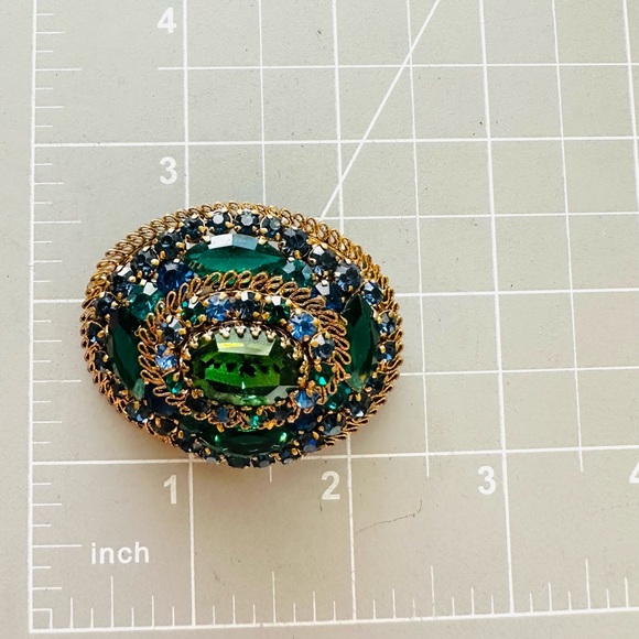 Vintage Blue Green Rhinestone Brooch - Picture 14 of 15